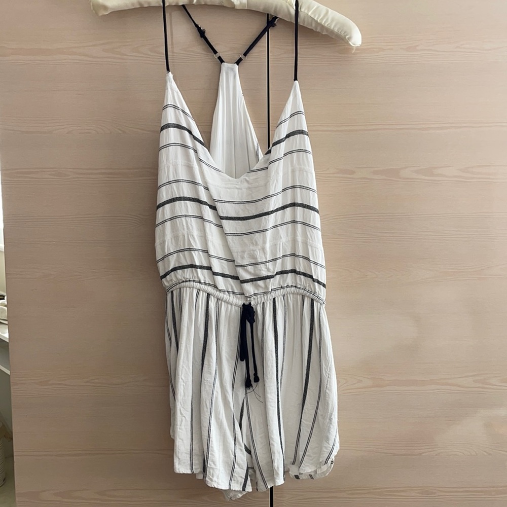 Black and white striped lined romper